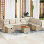 Gartensofa-set mit Kissen mit Speicher 9 pcs Beige Poly-Rattan