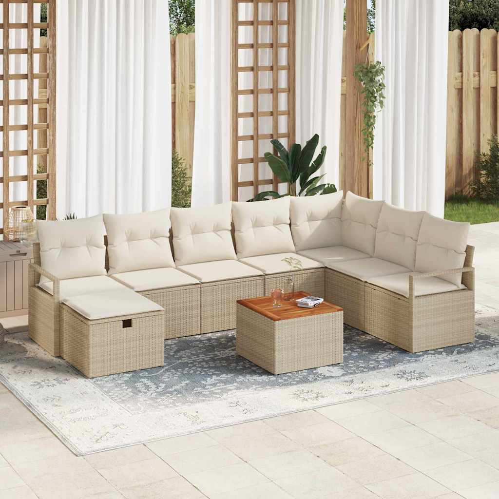 Gartensofa-set mit Kissen mit Speicher 9 pcs Beige Poly-Rattan