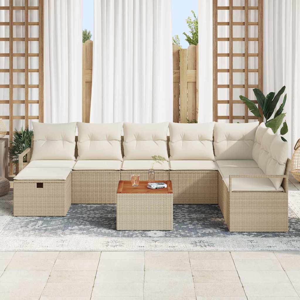Gartensofa-set mit Kissen mit Speicher 9 pcs Beige Poly-Rattan