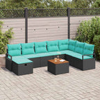 Gartensofa-set mit Kissen 9 pcs Schwarz Poly-Rattan