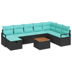 Gartensofa-set mit Kissen 9 pcs Schwarz Poly-Rattan