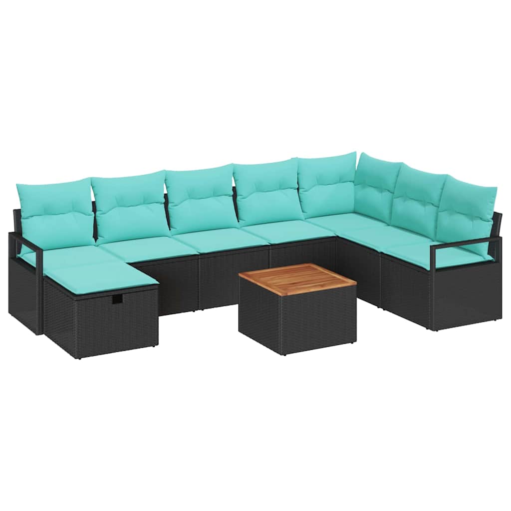 Gartensofa-set mit Kissen 9 pcs Schwarz Poly-Rattan
