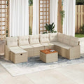Gartensofa-set mit Kissen mit Speicher 9 pcs Beige Poly-Rattan