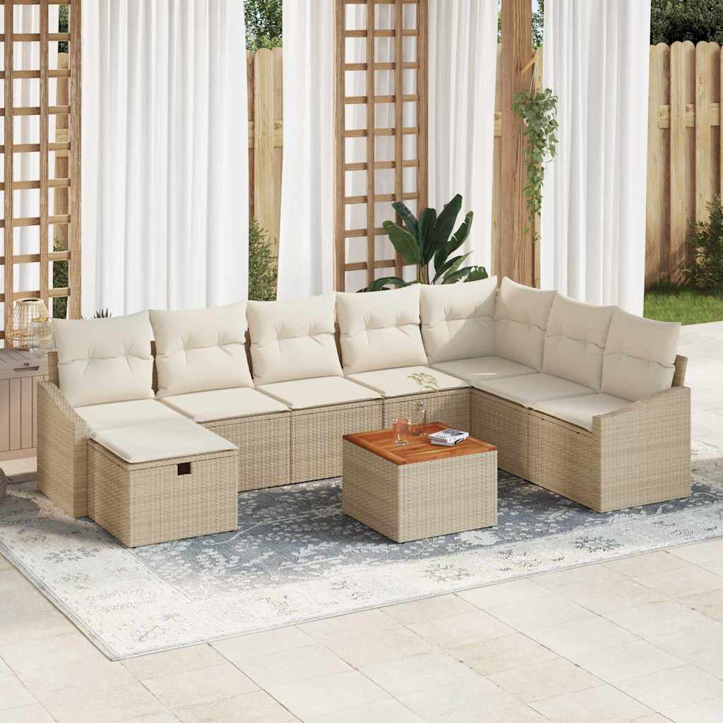 Gartensofa-set mit Kissen mit Speicher 9 pcs Beige Poly-Rattan