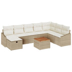Gartensofa-set mit Kissen mit Speicher 9 pcs Beige Poly-Rattan
