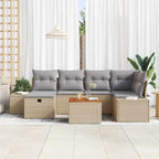Gartensofa-set mit Kissen mit Speicher 7 pcs Beige Poly-Rattan