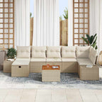 Gartensofa-set mit Kissen mit Speicher 8 pcs Beige Poly-Rattan