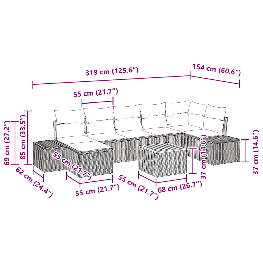 Gartensofa-set mit Kissen mit Speicher 8 pcs Beige Poly-Rattan