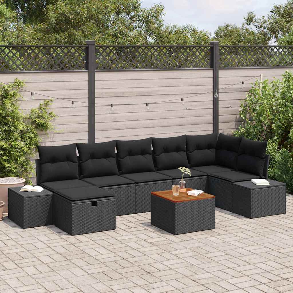 Gartensofa-set mit Kissen 8 pcs Schwarz Poly-Rattan