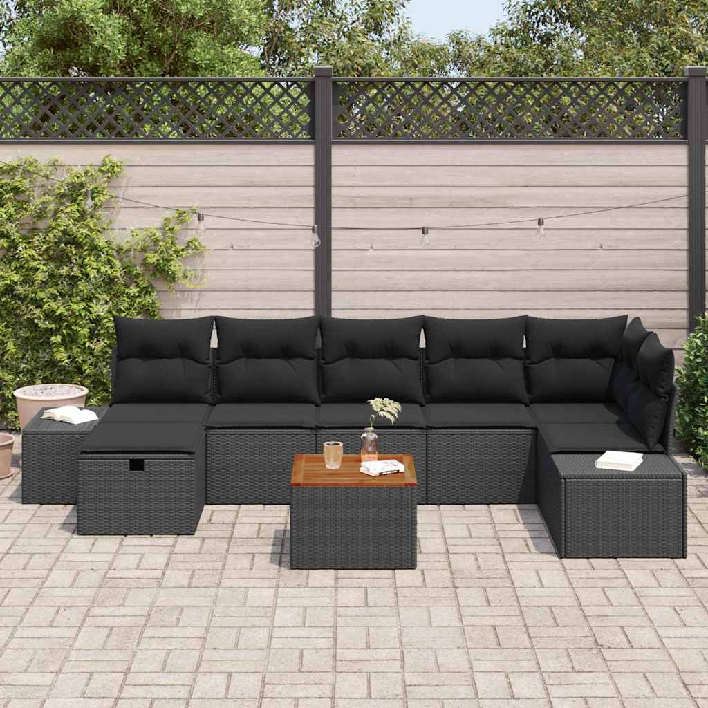 Gartensofa-set mit Kissen 8 pcs Schwarz Poly-Rattan