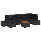 Gartensofa-set mit Kissen 8 pcs Schwarz Poly-Rattan