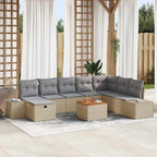 Gartensofa-set mit Kissen mit Speicher 9 pcs Beige Poly-Rattan