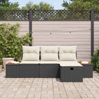 Gartensofa-set mit Kissen 4 pcs Schwarz Poly-Rattan