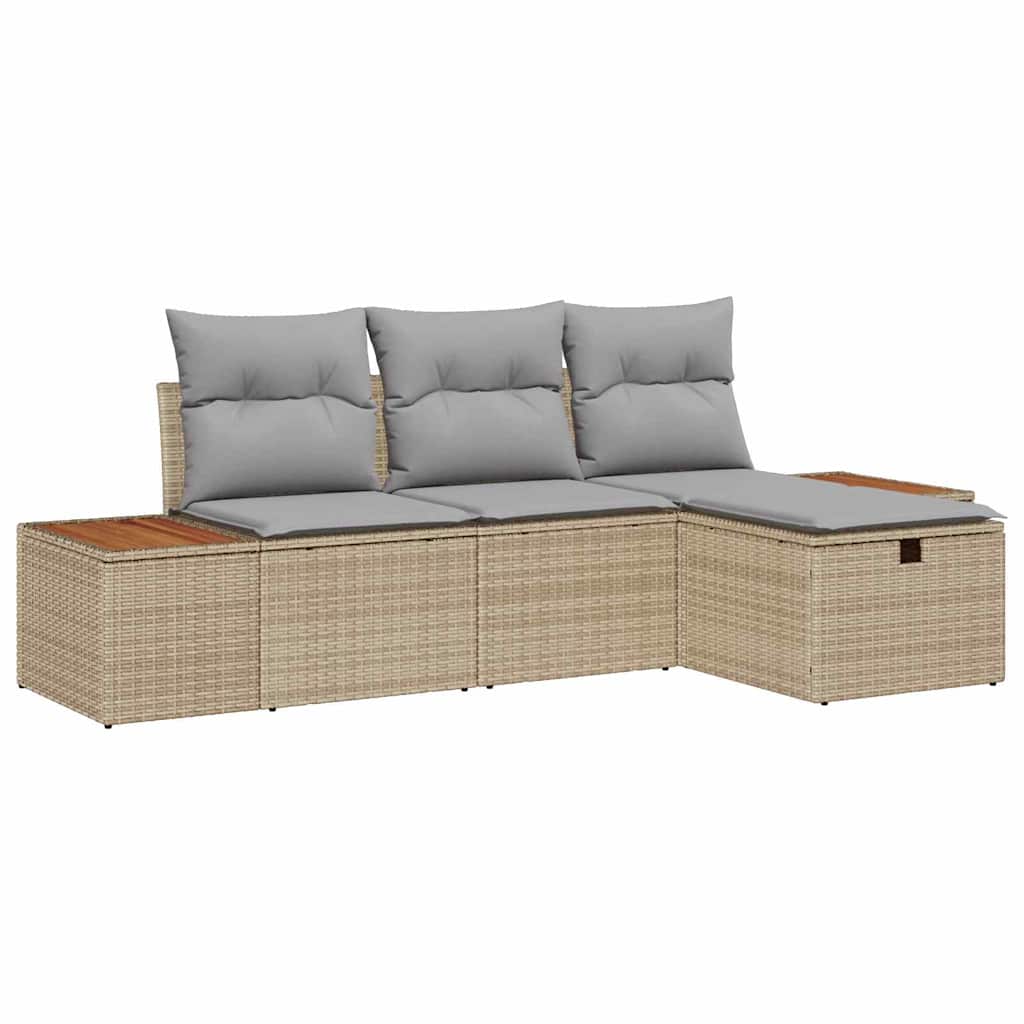 Gartensofa-set mit Kissen mit Speicher 4 pcs Beige Poly-Rattan