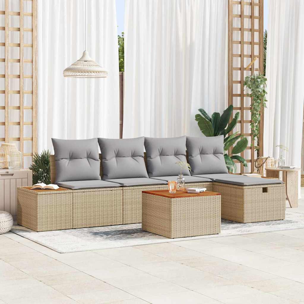 Gartensofa-set mit Kissen 6 pcs Beige Poly-Rattan