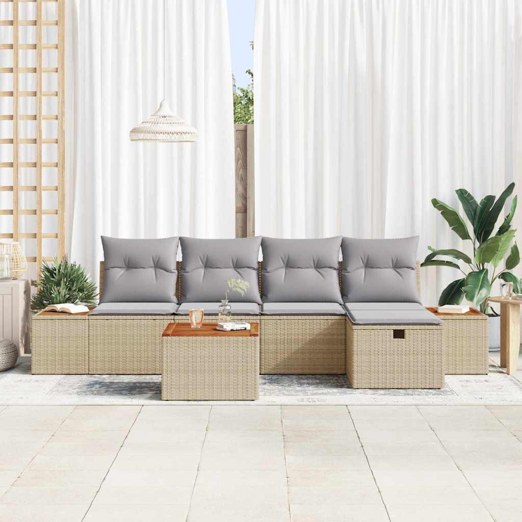Gartensofa-set mit Kissen 6 pcs Beige Poly-Rattan