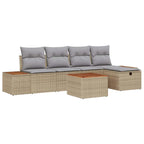 Gartensofa-set mit Kissen 6 pcs Beige Poly-Rattan
