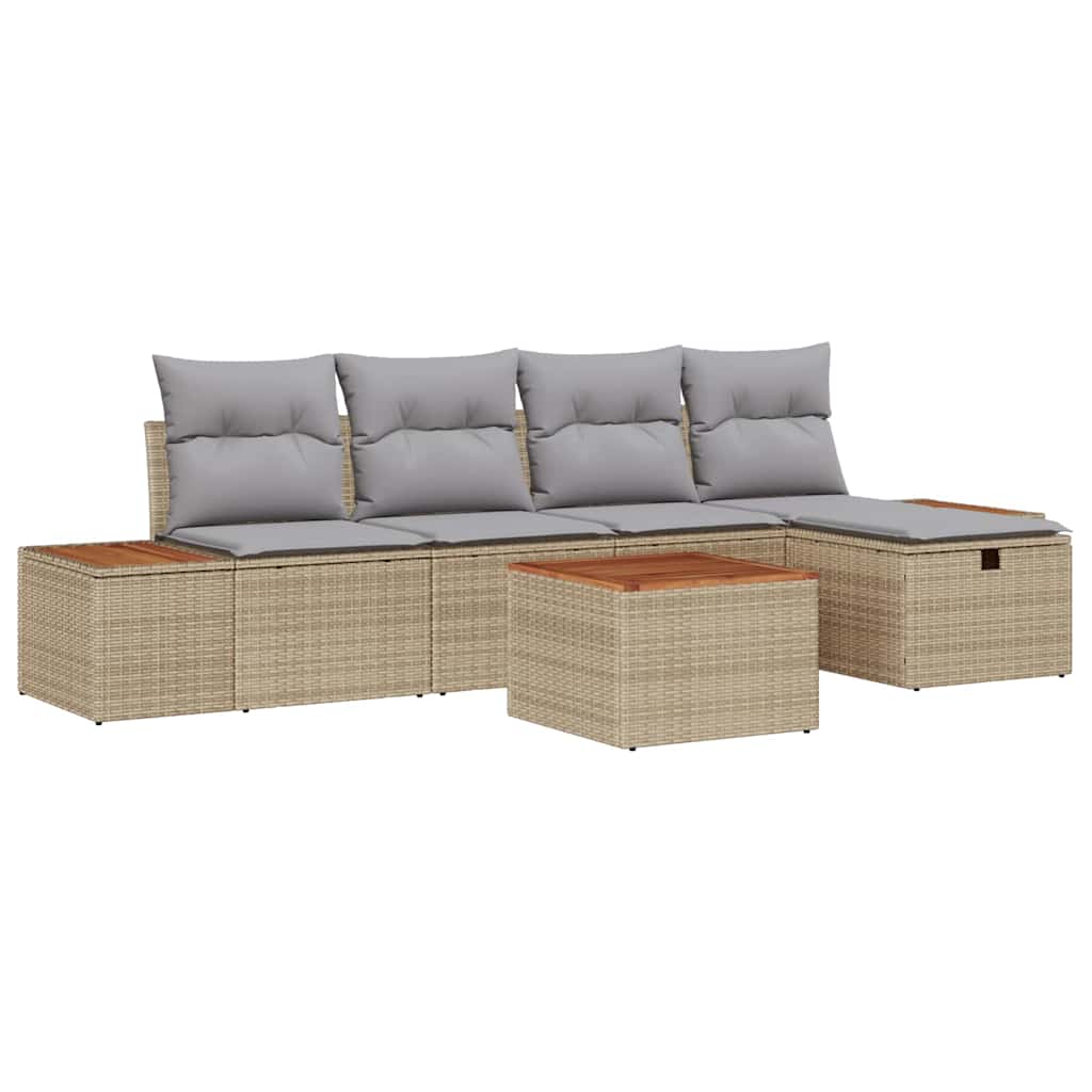 Gartensofa-set mit Kissen 6 pcs Beige Poly-Rattan
