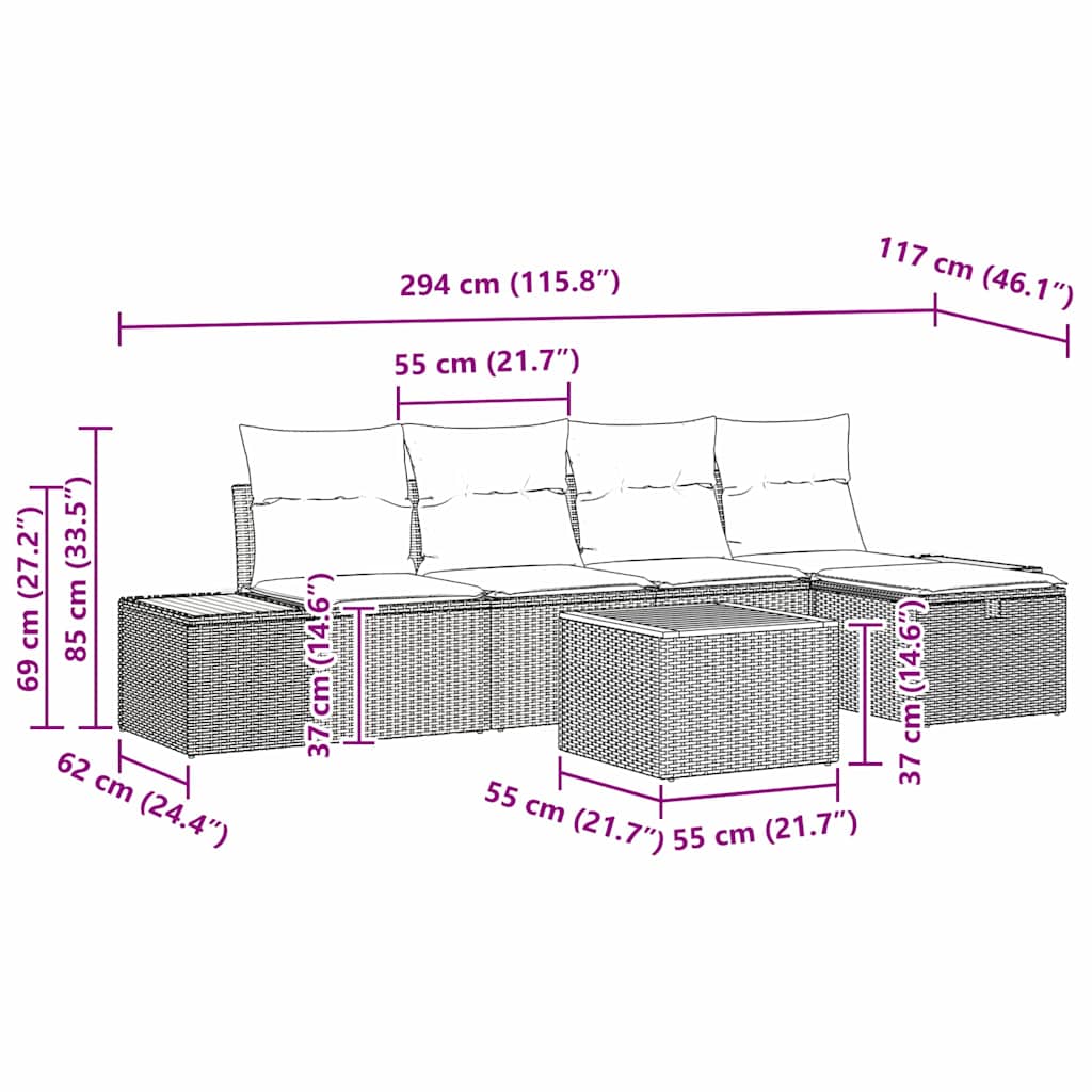 Gartensofa-set mit Kissen 6 pcs Beige Poly-Rattan