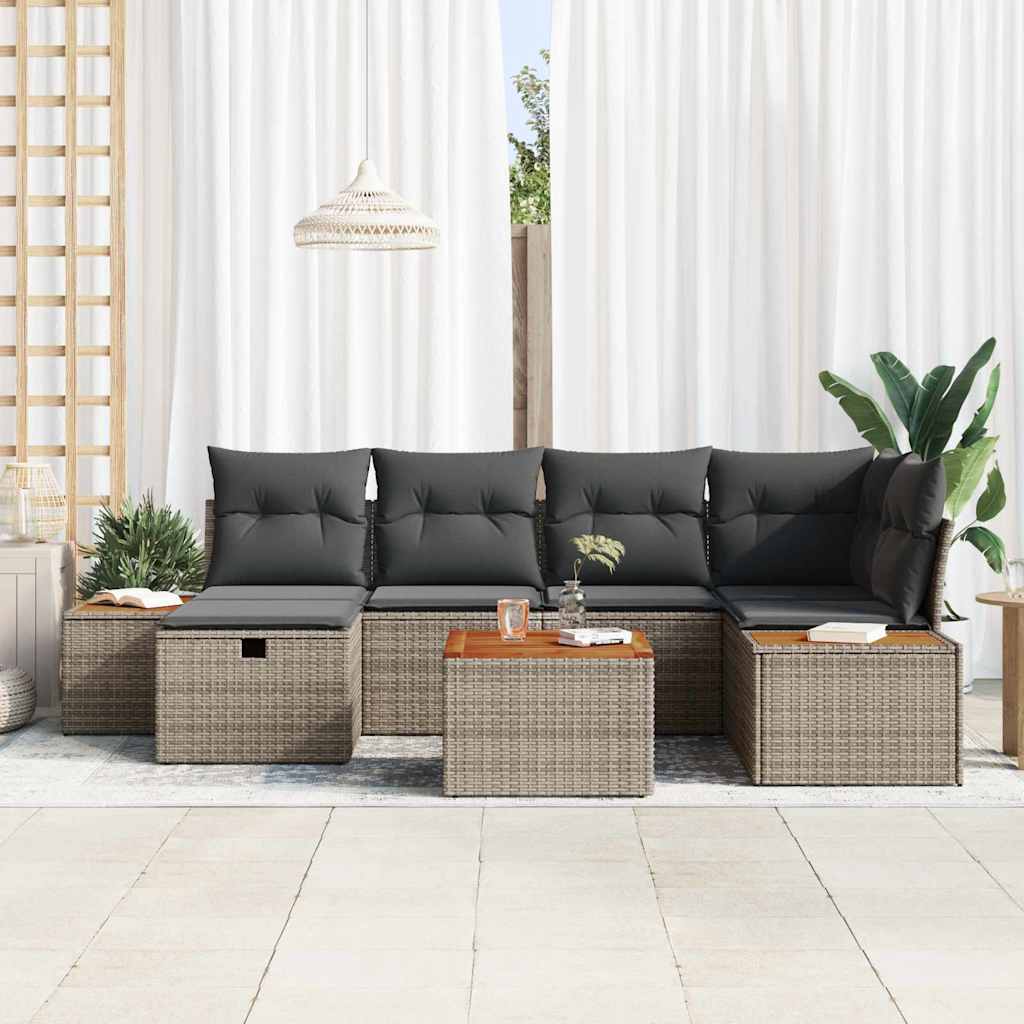 Gartensofa-set mit Kissen 7 pcs Grau Poly-Rattan