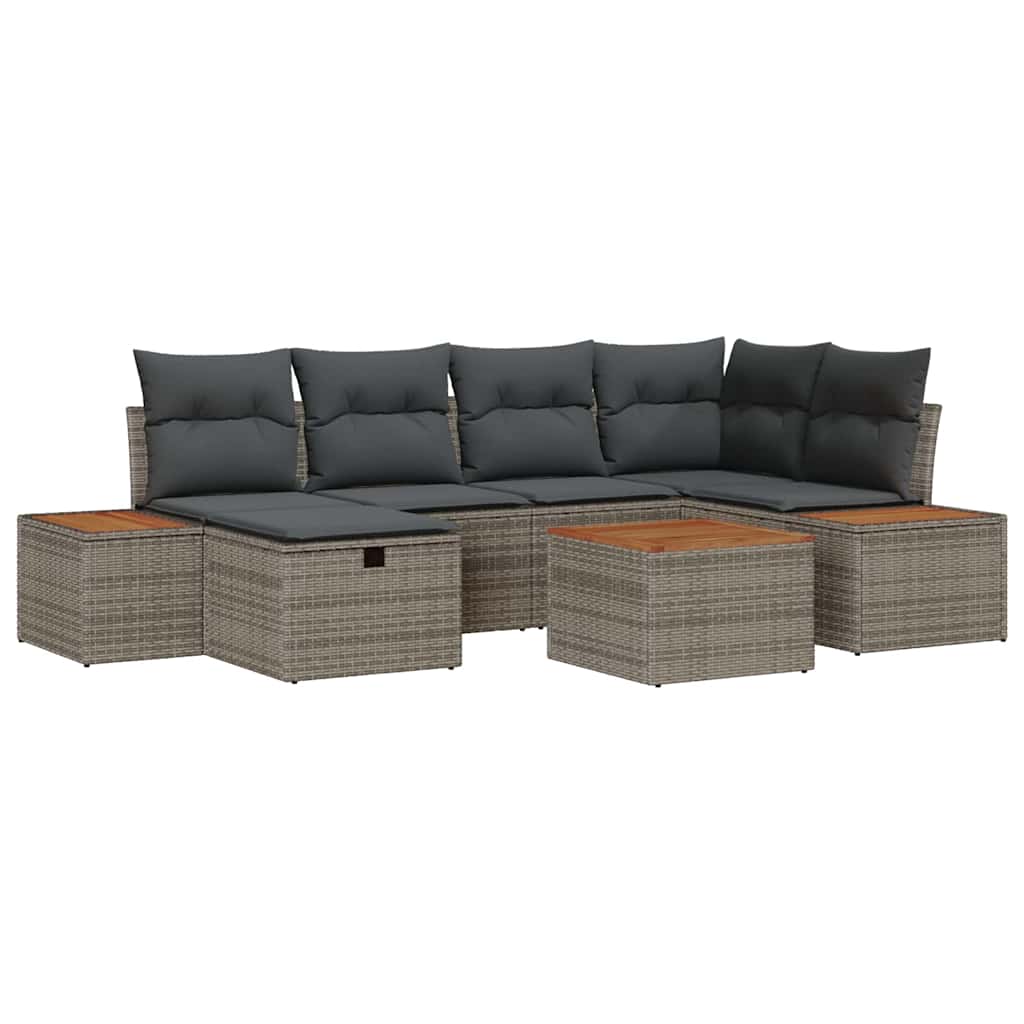 Gartensofa-set mit Kissen 7 pcs Grau Poly-Rattan