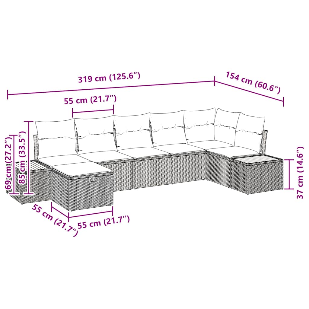 Gartensofa-set mit Kissen 7 pcs Grau Poly-Rattan