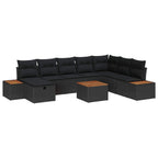 Gartensofa-set mit Kissen 9 pcs Schwarz Poly-Rattan