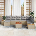 Gartensofa-set mit Kissen 9 pcs Beige Poly-Rattan