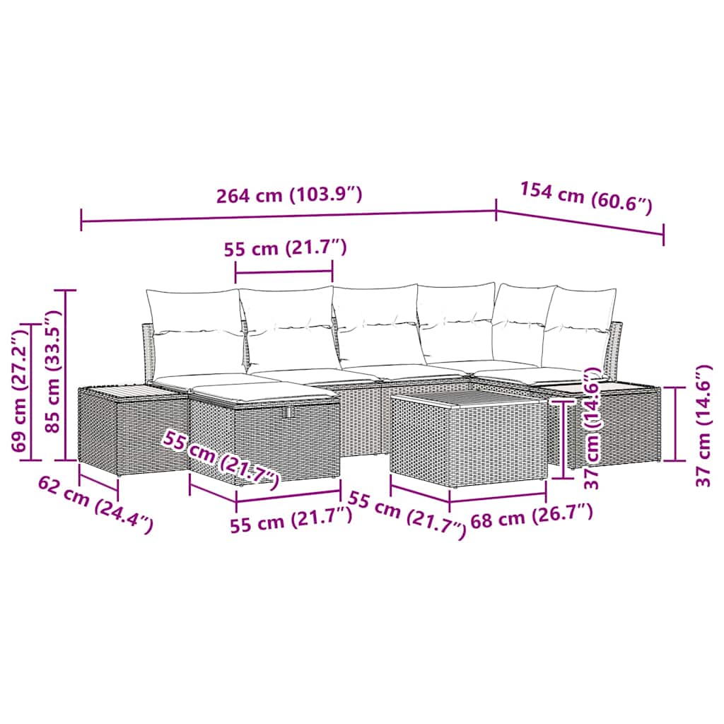 Gartensofa-set mit Kissen 9 pcs Beige Poly-Rattan