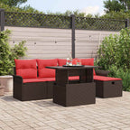 Gartensofa-set mit Kissen mit Speicher 6 pcs Braun Poly-Rattan