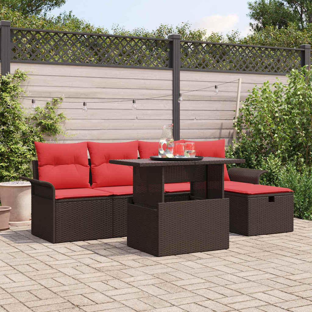 Gartensofa-set mit Kissen mit Speicher 6 pcs Braun Poly-Rattan