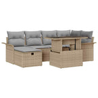 Gartensofa-set mit Kissen mit Speicher 7 pcs Beige Poly-Rattan