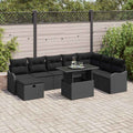 Garten-Sofa-Set mit Kissen 9 pcs Schwarz Poly Rattan