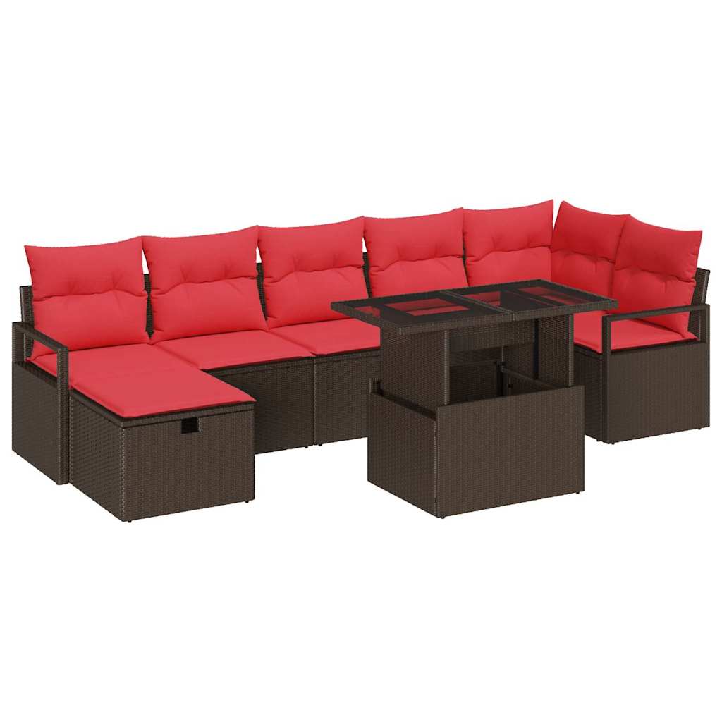 Garten-Sofa-Set mit Kissen mit Speicher 8 pcs Braun Poly Rattan