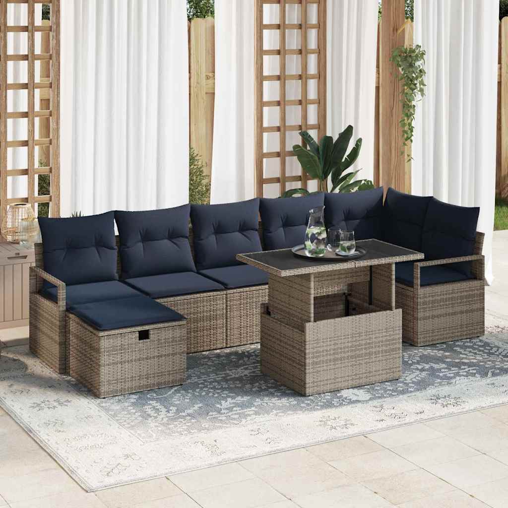 Garten-Sofa-Set mit Kissen mit Speicher 8 pcs Grau Poly Rattan