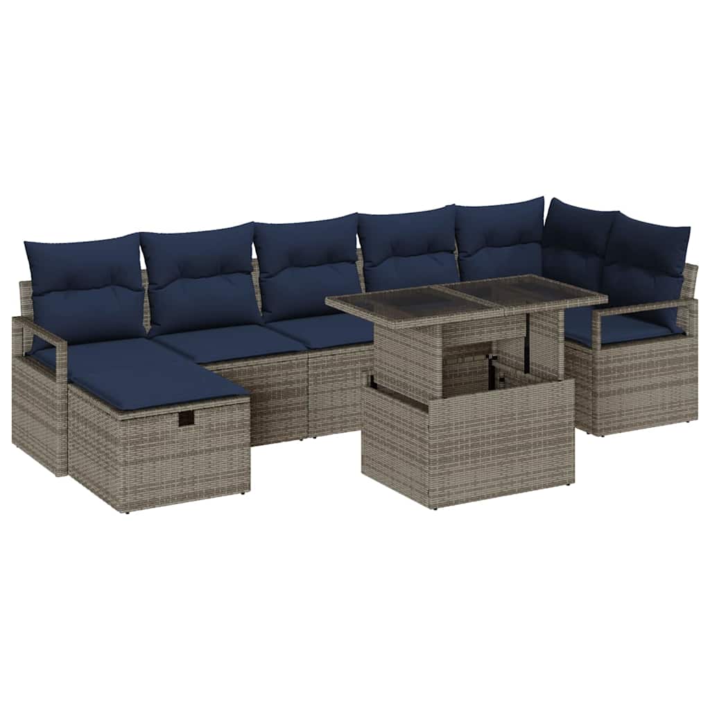 Garten-Sofa-Set mit Kissen mit Speicher 8 pcs Grau Poly Rattan