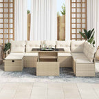 Garten-Sofa-Set mit Kissen mit Speicher 9 pcs Beige Poly Rattan