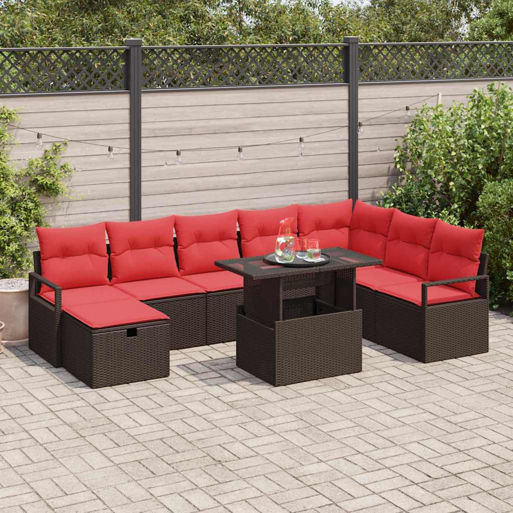 Gartensofa-set mit Kissen mit Speicher 9 pcs Poly-Rattan