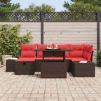 Gartensofa-set mit Kissen mit Speicher 7 pcs Poly-Rattan