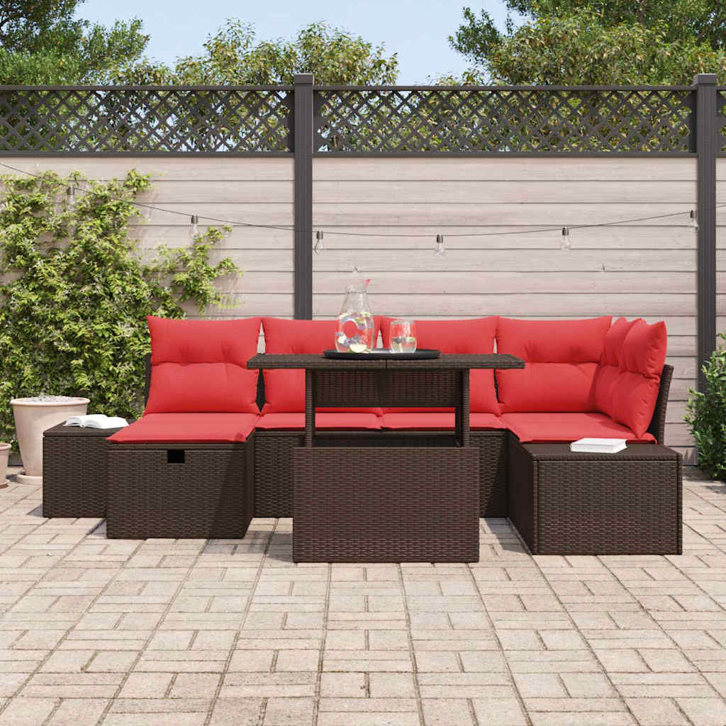 Gartensofa-set mit Kissen mit Speicher 7 pcs Poly-Rattan