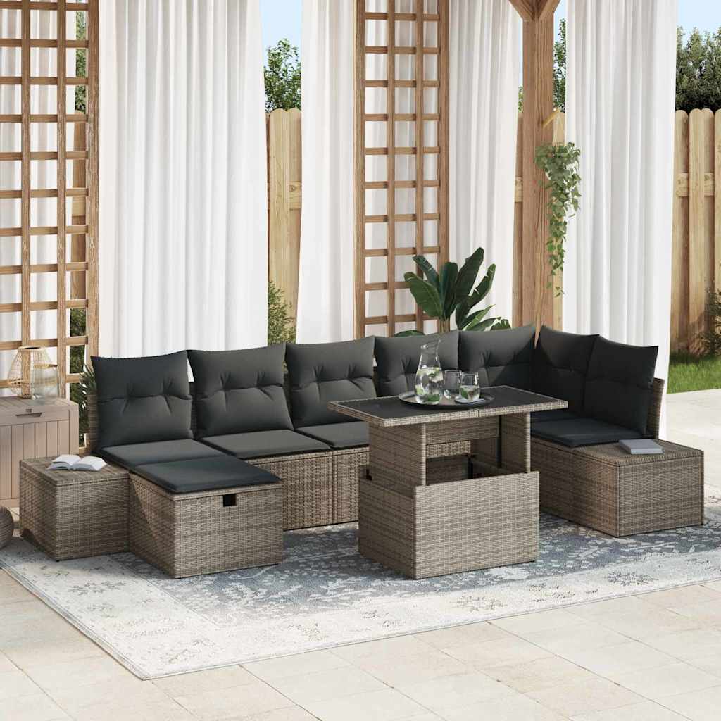Garten-Sofa-Set mit Kissen mit Speicher 8 pcs Grau Poly Rattan