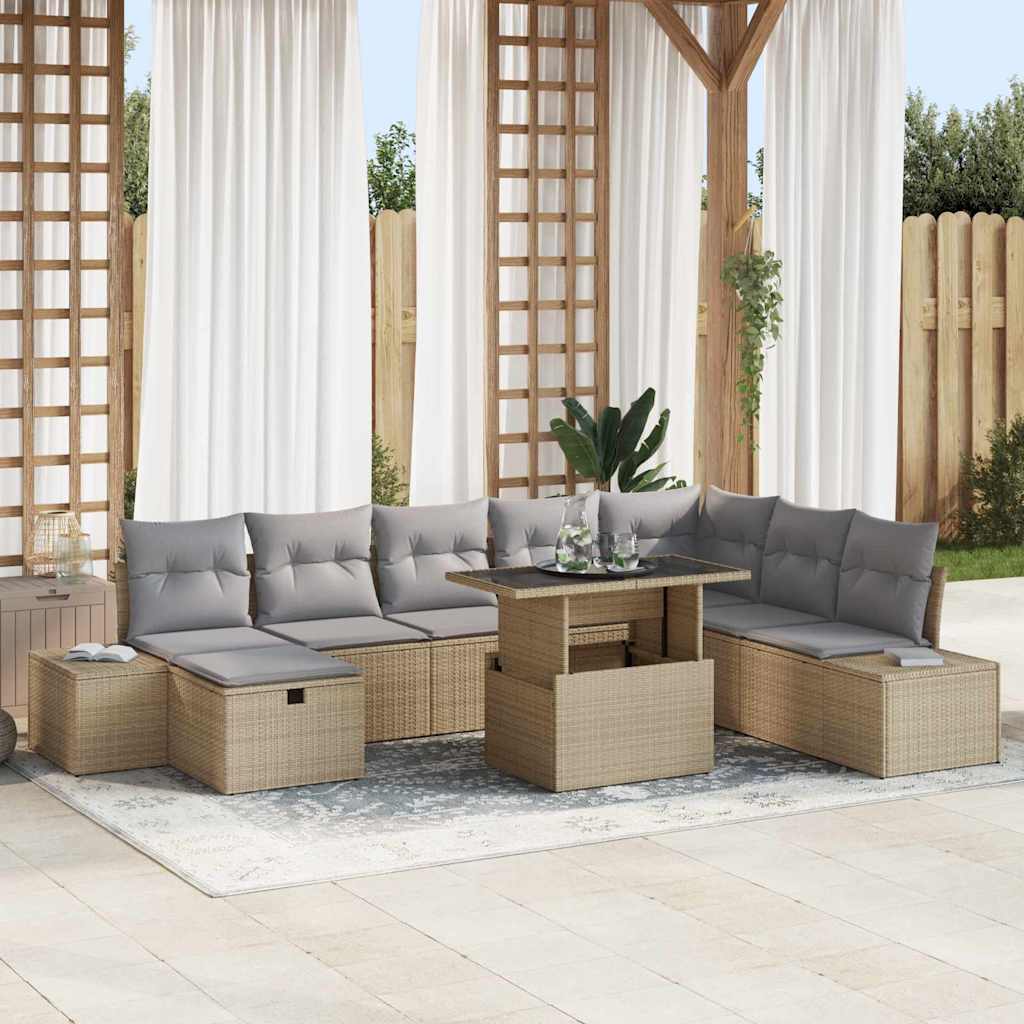 Garten-Sofa-Set 11 pcs Beige Poly Rattan