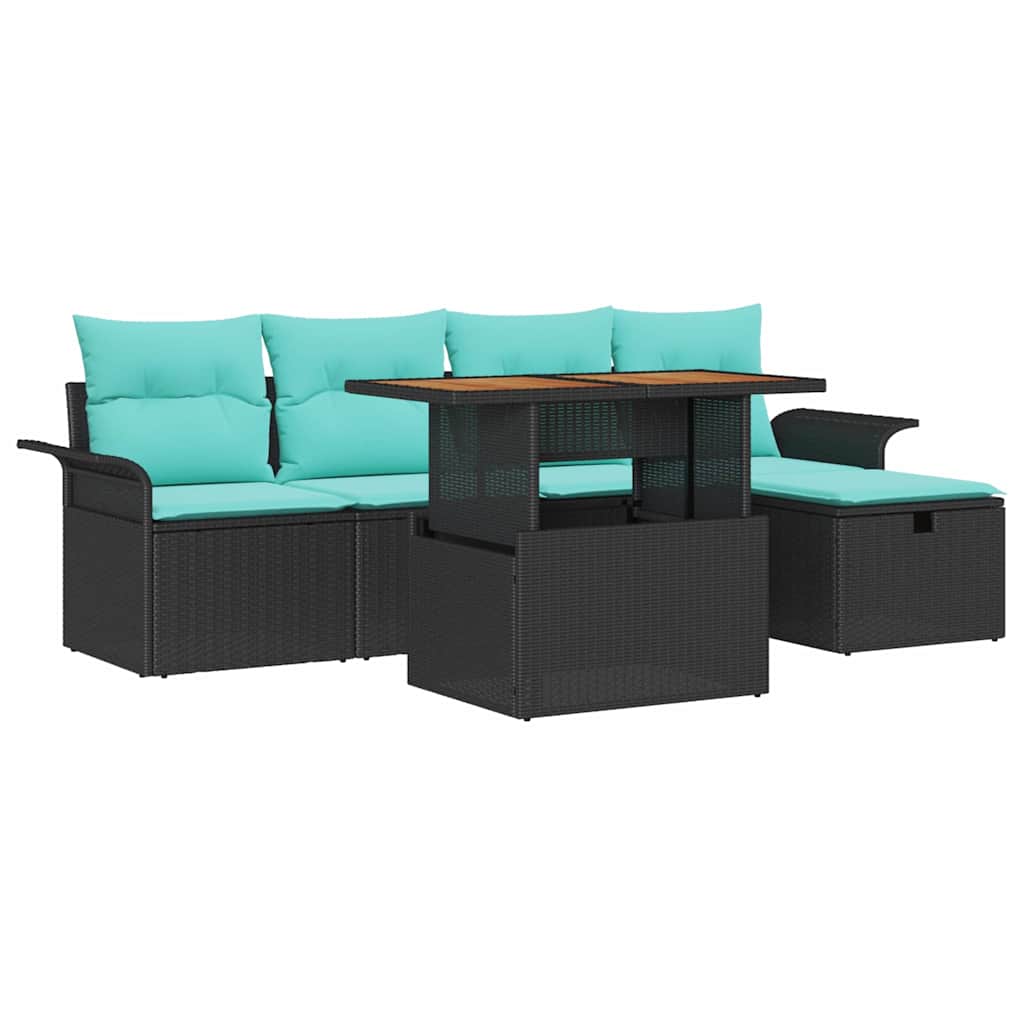 Gartensofa-set mit Kissen 6 pcs Schwarz Poly-Rattan