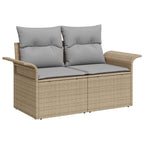 Gartensofa-set mit Kissen mit Speicher 7 pcs Beige Poly-Rattan