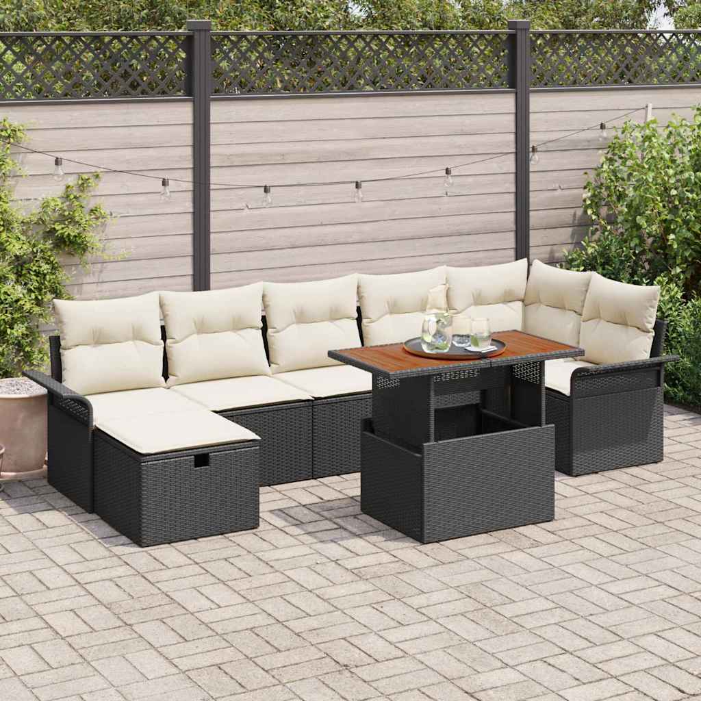 Gartensofa-set mit Kissen 8 pcs Schwarz Poly-Rattan