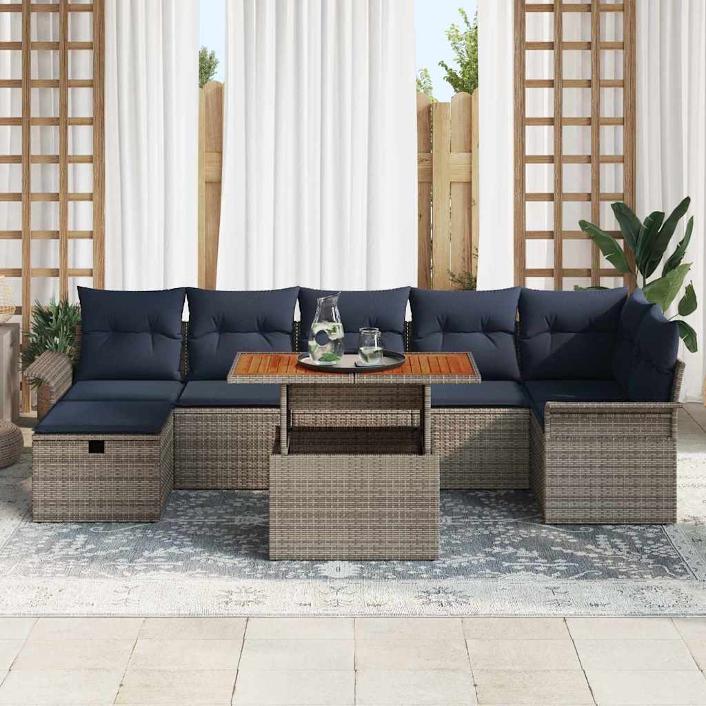 Gartensofa-set mit Kissen mit Speicher 8 pcs Grau Poly-Rattan