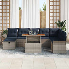 Gartensofa-set mit Kissen mit Speicher 9 pcs Grau Poly-Rattan