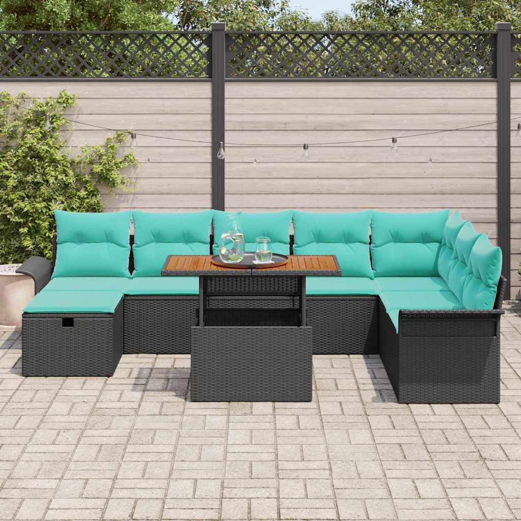 Gartensofa-set mit Kissen 9 pcs Schwarz Poly-Rattan