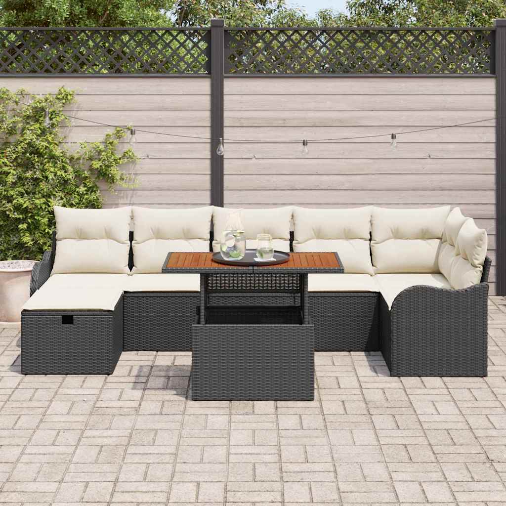 Gartensofa-set mit Kissen 8 pcs Schwarz Poly-Rattan