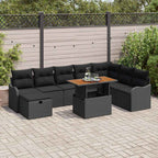 Gartensofa-set mit Kissen 9 pcs Schwarz Poly-Rattan